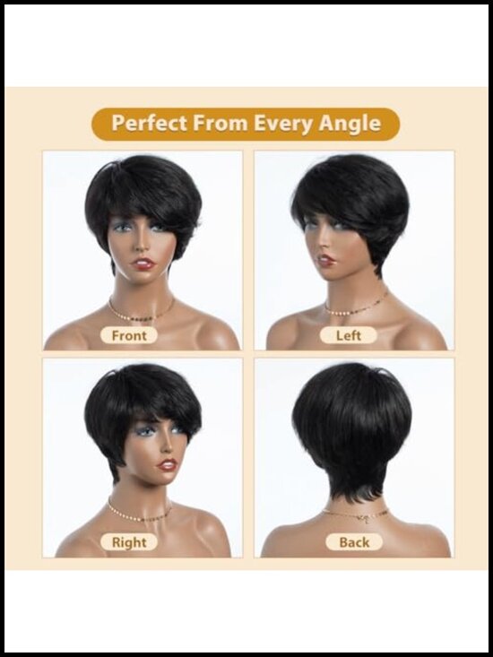 Joedir Human Hair Wig 8 Inch Short Pixie Cut Side Swept Bangs Layer, Glueless main image 5